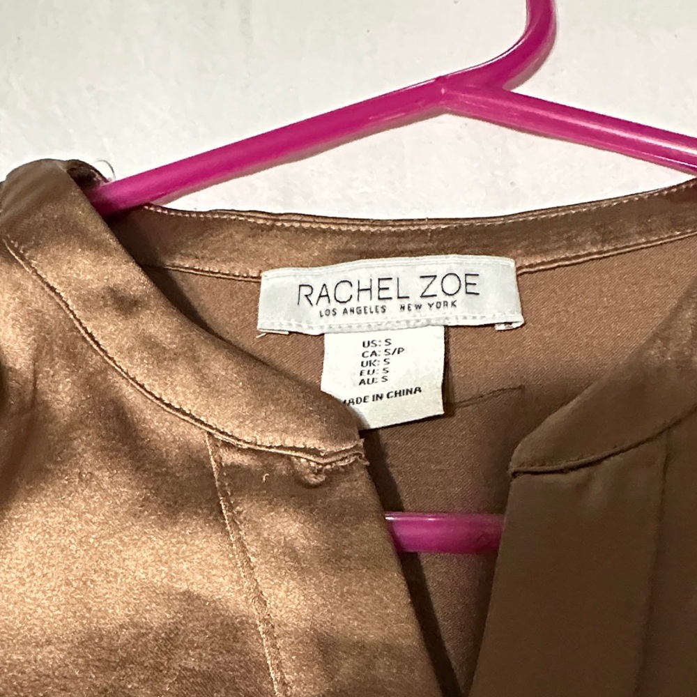 Rachel Zoe Brown Satin Button Down Shirt - Picture 3 of 6